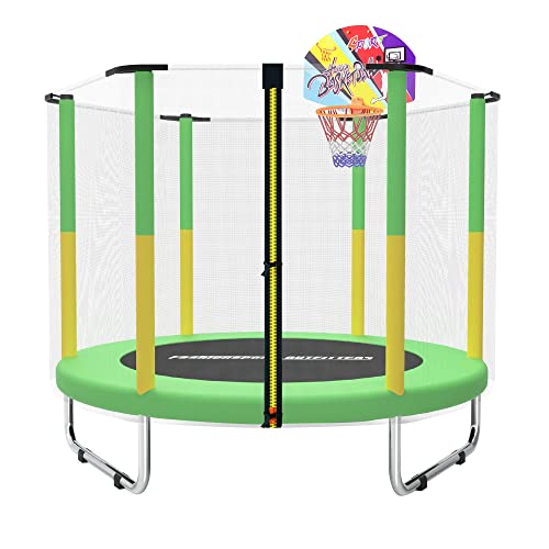 FASHIONSPORT OUTFITTERS 5ft 60’’ Mini Trampoline for Kids Rebounder Jumps for Kids toddles with Safety Enclosure net -Indoor & Outdoor Trampoline Birthday Gifts for Kids Toddlers -Yellow & Green